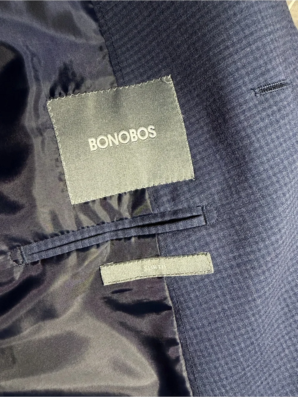 Bonobos Jetsetter 2 Piece 44L 36x30 Navy Micro Check Suit